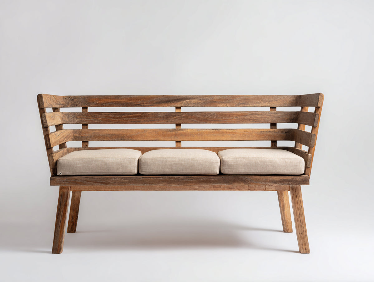 Gartenbank Holz 165x65x92 cm Braun-Beige - Rustikales Design mit Sitzpolstern