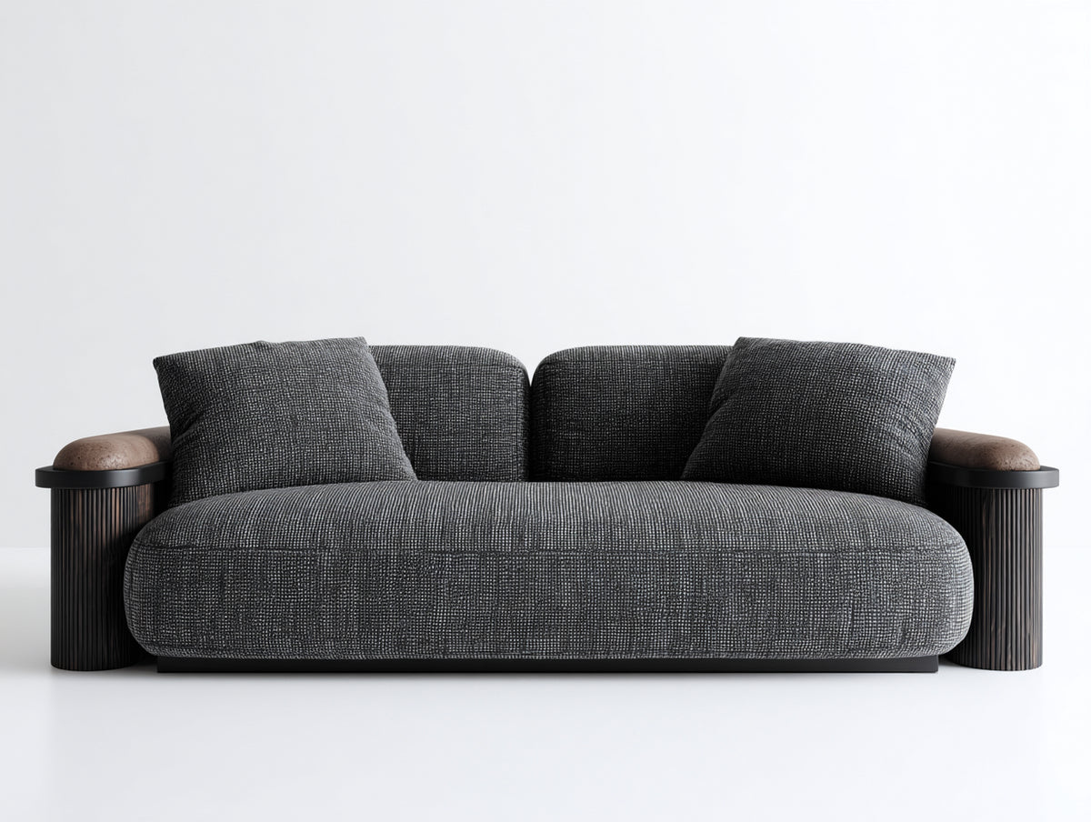 Zweisitzer Sofa Stoff 210x95x78 cm Grau-Schwarz - Modernes Lounge Design