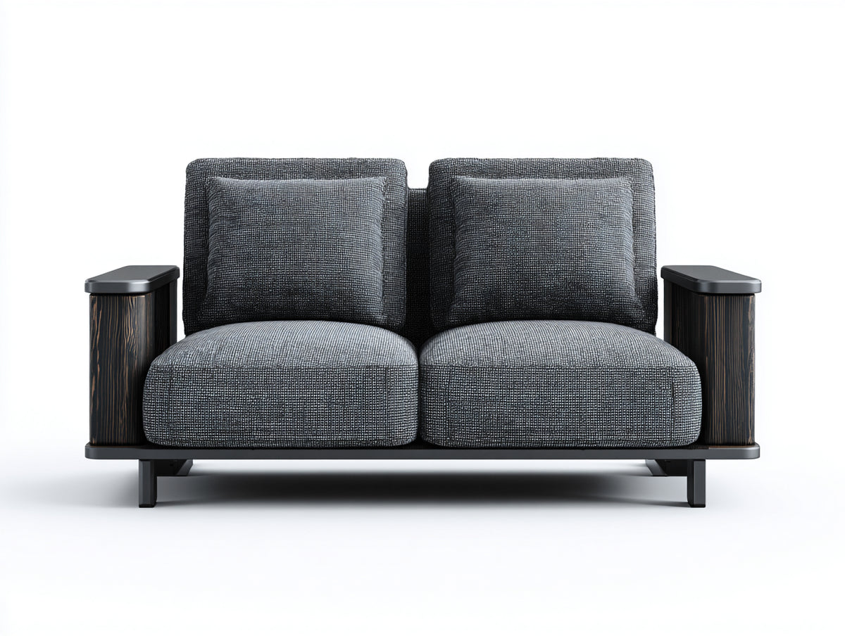 Zweisitzer Sofa Stoffbezug 175x86x82 cm - grau schwarz - moderner Stil mit Holzarmlehnen