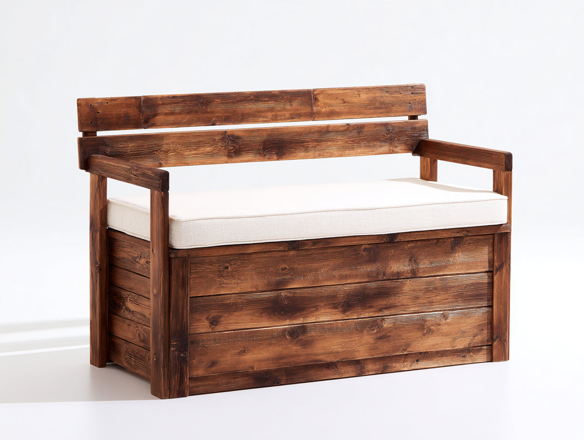 Gartenbank 150x58x92 cm - Holz in Braun mit Sitzauflage in Beige - rustikaler Gartenstil
