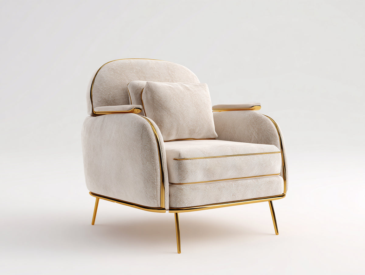 Sessel Stoff 82x78x88 cm - cremeweiß-goldfarben - luxuriöser Stil für Wohnzimmer