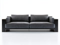 Zweisitzer Sofa Stoffbezug 210x88x80 cm - grau schwarz - geradliniger Stil mit Holzarmlehnen
