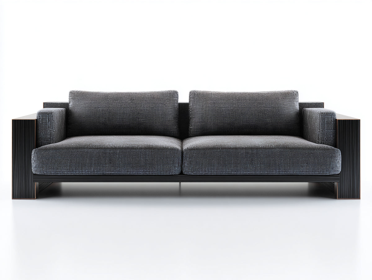 Zweisitzer Sofa Stoffbezug 210x88x80 cm - grau schwarz - geradliniger Stil mit Holzarmlehnen