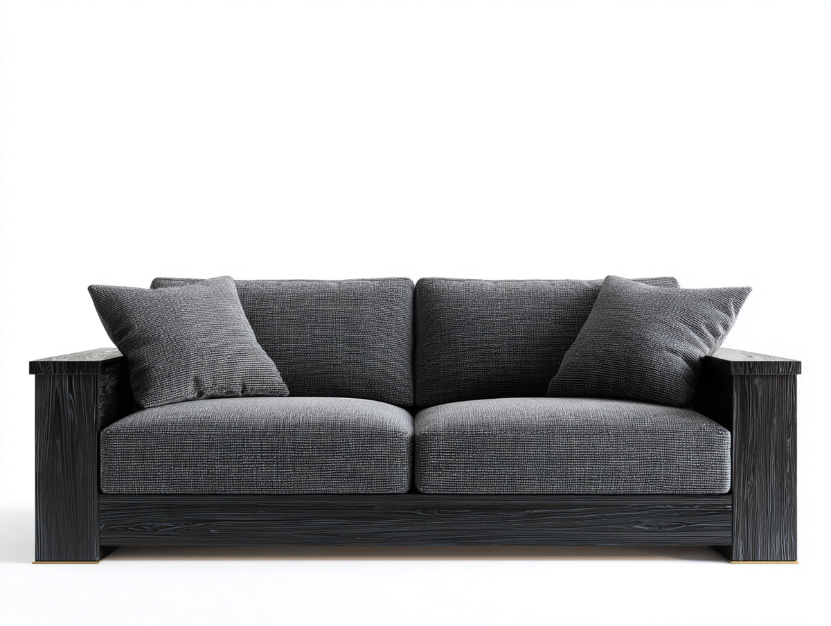Zweisitzer Sofa 200x90x78 cm - Stoff in Dunkelgrau und Holzoptik in Schwarz - moderner Wohnstil