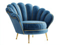 Sessel 92x86x82 cm - Samtstoff in Blau und Gold - moderner Muschel-Stil